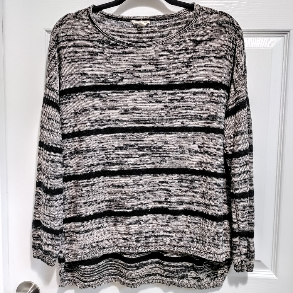 Eileen Fisher black striped sweater 100% organic linen women's size Small